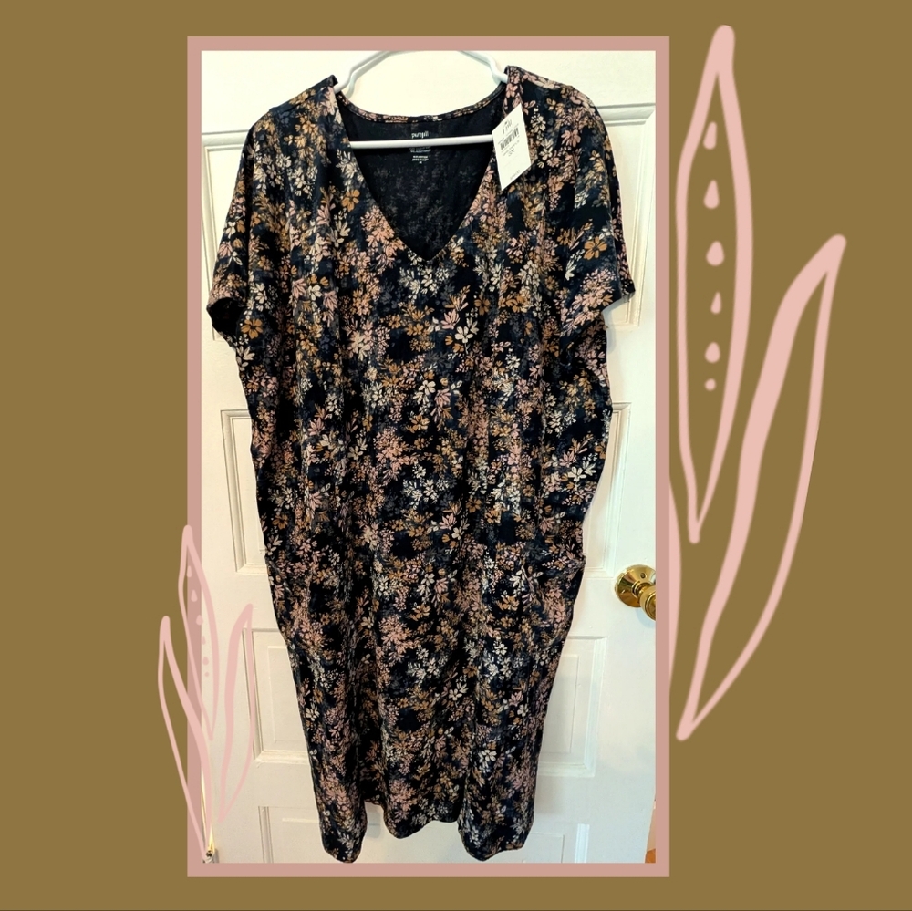 NWT J.Jill Purejill Cotton Floral V-Neck Dress